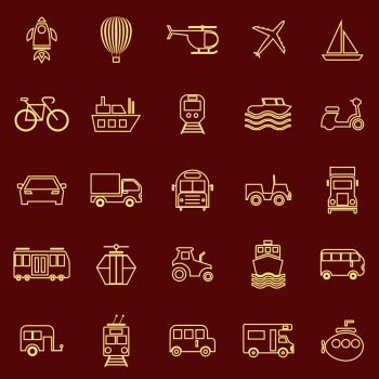 Vehicle line color icons on red background, stock vector