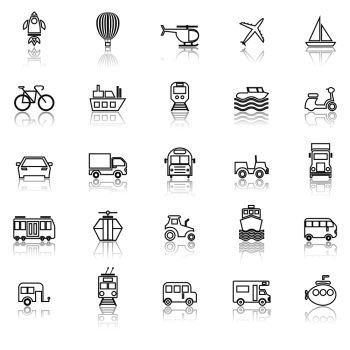 Vehicle line icons with reflect on white background, stock vector