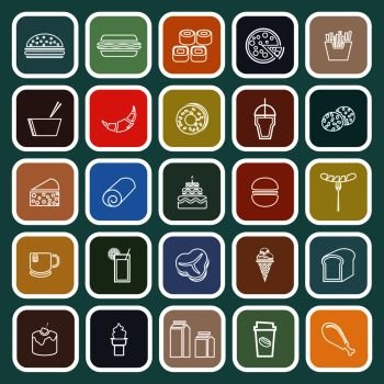 Popular food line flat icons on green background, stock vector