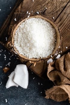 Coconut flakes in bowl