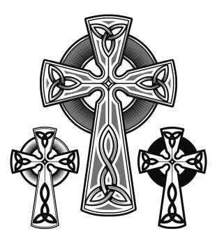 Celtic cross emblem drawn in engraving style. Vector illustration.