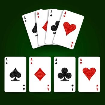 Set of four aces playing cards suits. Winning poker hand. Vector illustration.
