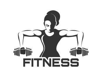Woman training with Dumbell monochrome Fitness Club Logo Design isolated on white. Vector illustration.