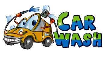 yellow car wash  character cartoon over background white vector illustration
