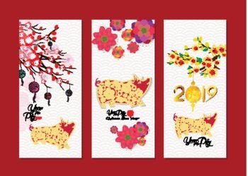 Vertical Hand Drawn Banners Set with Chinese New Year