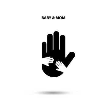 Big hand and small hand icon.Idea of the sign for the association of care.Hand in hand concept.Baby and Mom hand.Vector illustration 