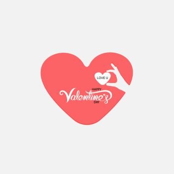 Red heart & hand embrace.Valentines romantic greeting card logo.Love Retro vintage logo style.Love and Heart Care icon.Happy Valentines Day Typography Poster.Handwritten Calligraphy Text.Vector illustration 