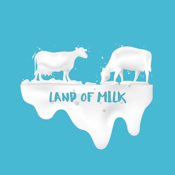 Abstract pour milk and with cows in the meadow, concept of dairy products for advertising, vector illustration and design.