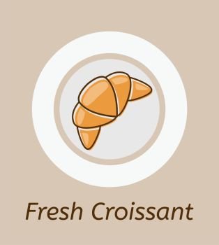 vector drawing of croissant and plate icon. french food breakfast pastry symbol. croissant bakery design on brown background