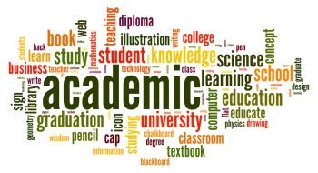 Academic word cloud concept on white background, 3d rendering.