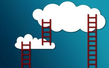 Ladder to the clouds on blue background, 3D rendering