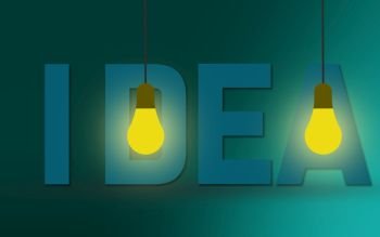 Idea word and light bulb, 3D rendering
