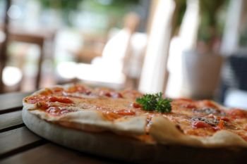 Pizza with tomato and eggplant , Italian food