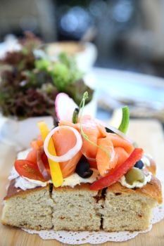Smoked salmon on toast with salad vegetable 