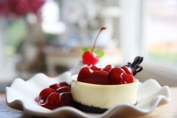Dessert - Cheesecake with cherry Sauce 