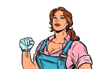 woman muscular strong worker. Pop art retro vector illustration vintage kitsch. woman muscular strong worker
