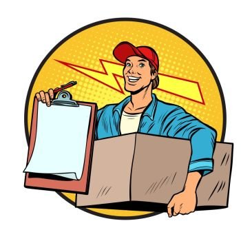 courier. Delivery of parcels and mail. Postman. Pop art retro vector illustration kitsch vintage. courier. Delivery of parcels and mail. Postman.