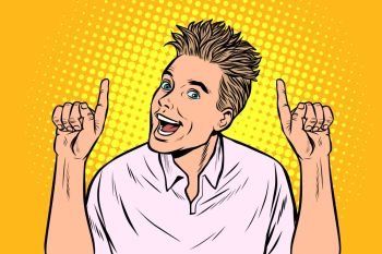 young man points gesture. Pop art retro vector illustration vintage kitsch. young man points gesture