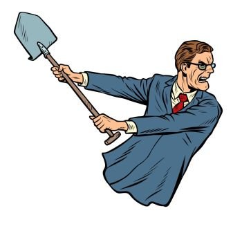 businessman with a shovel. Pop art retro vector illustration kitsch vintage. businessman with a shovel