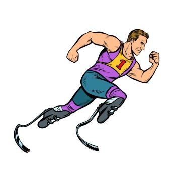 disabled runner with leg prostheses running forward. sports competition. Pop art retro vector illustration vintage kitsch. disabled runner with leg prostheses running forward. sports competition