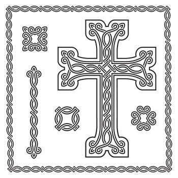 christian cross with interlaced ornament