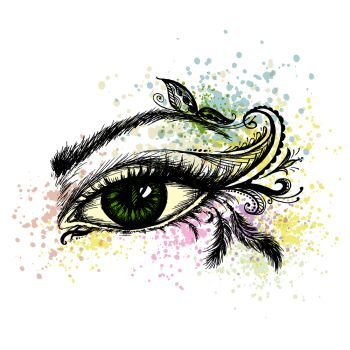 Eye hand drawn  with doodle make up, vector illustration. Eye hand drawn  with doodle make up