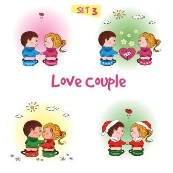 Set Love couple, cute boy and girl together,isolated on white,vector illustration. Set Love couple, cute boy and girl together,isolated on white