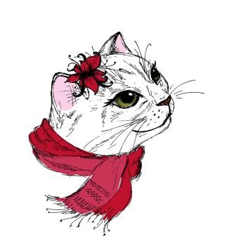 Hand draw fashion portrait of cat girl , vector illustration. Hand draw fashion portrait of cat girl 
