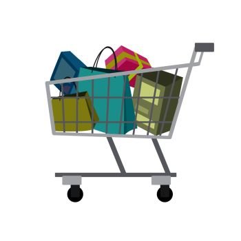 Shopping trolley, isolated on white background,cartoon flat vector illustration. Shopping trolley, isolated on white background