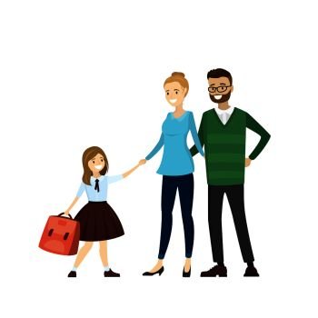 Happy Family - mother,father and daughter,isolated on white background, vector illustration. Happy Family - mother,father and daughter