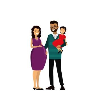 Happy family - father, pregnancy mother,daughter, isolated on white background,cartoon vector illustration. Happy family - father, pregnancy mother,daughter,