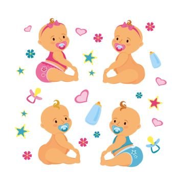 Newborn baby set,isolated on white background,cartoon vector illustration. Newborn baby set,