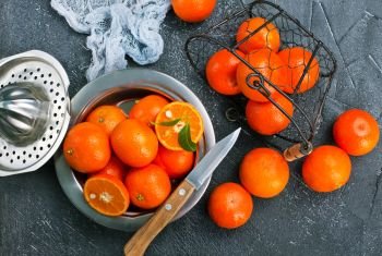 fresh tangerines, tangerines on a table, fresh fruits