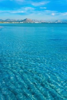 Calm Sea Ocean And Blue Sky Background. Beautiful green island in the blue ocean