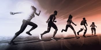 Running Concept Abstract Background with Runners Silhouette. Running Concept