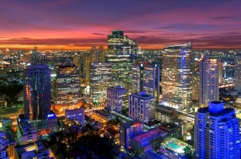 Bangkok cityscape. Bangkok night view in the business district. at dusk.. Bangkok night view