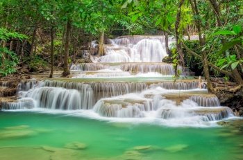 Landscape Huai Mae Kamin waterfall Srinakarin Dam in Kanchanaburi, Thailand.. Huai Mae Kamin waterfall