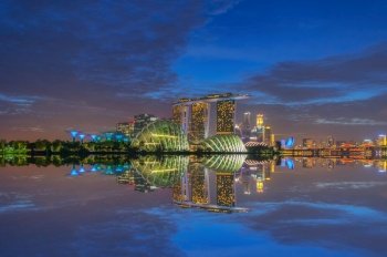 SINGAPORE - FEBRUARY 2: Singapore business district and city, Marina Bay is bay located in the Central Area of Singapore on February 2, 2020 in Singapore.. Travel Holiday in Singapore.