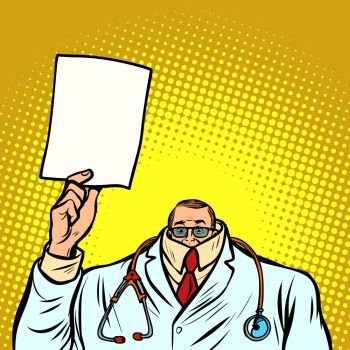 help information cowardly male doctor. Medicine and health. Comic cartoon pop art retro vector illustration drawing. help information cowardly male doctor. Medicine and health