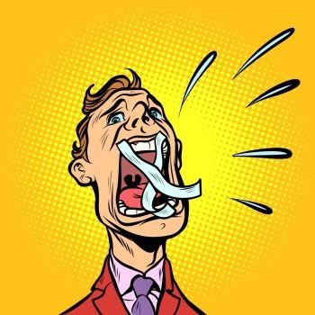 man screaming taped mouth. Comic cartoon pop art retro vector illustration. man screaming taped mouth