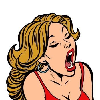 Beautiful woman opened her mouth. Comic cartoon pop art retro vector illustration. Beautiful woman opened her mouth