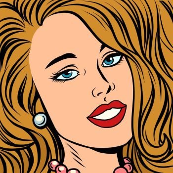 beautiful blonde woman. face close-up. Comic cartoon pop art retro vector illustration hand drawing. beautiful blonde woman. face close-up