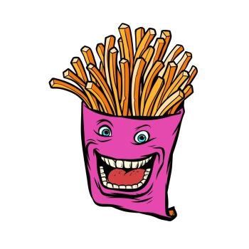 French fries character. Comic cartoon pop art retro vector illustration hand drawing. French fries character