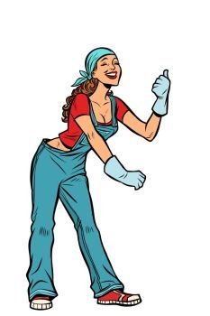 woman worker in uniform. Comic cartoon pop art retro vector illustration drawing. woman worker in uniform
