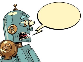 the retro robot screams in fear. Emotions artificial intelligence. Comic book cartoon pop art retro illustration hand drawing. the retro robot screams in fear. Emotions artificial intelligence
