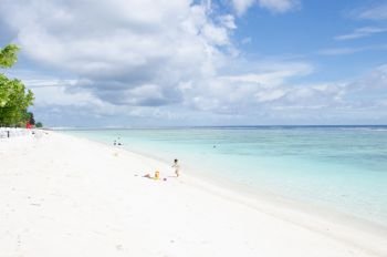  landscape the beach of the ocean with white sand and blue the sky Maldives 
