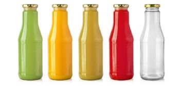 vegetable and fruit juice glass bottle isolated on white with clipping path