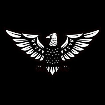 Eagle sign on black background. Design element for logo, label, emblem, sign, t shirt. Vector illustration