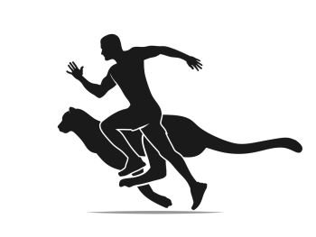 speed concept , fast running man with cheetah, puma, leopard silhouette vector illustration