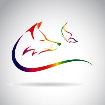 Vector image of fox and butterfly on white background